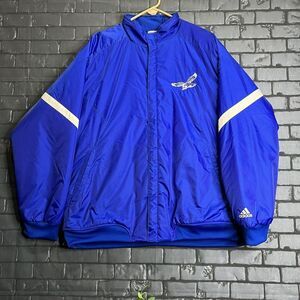 Vintage Adidas Bomber‎ Puffer Jacket Men's L Bright Blue Button Snap 3 Stripes